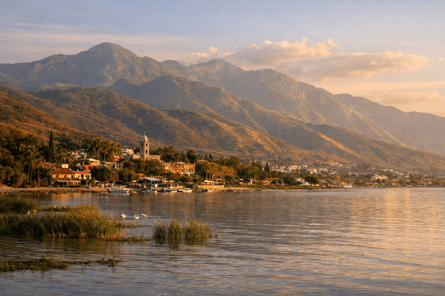 Lake Chapala with Sierra Madre mountains in background