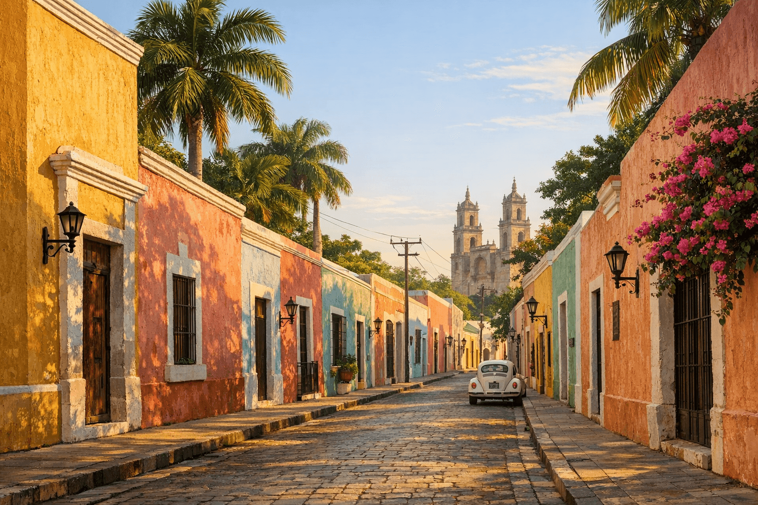 Colorful colonial street in Merida Yucatan